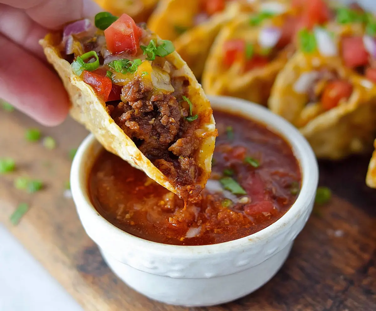 Delicious bite-sized mini tacos filled with seasoned meat and fresh toppings, perfect for parties and snacks.