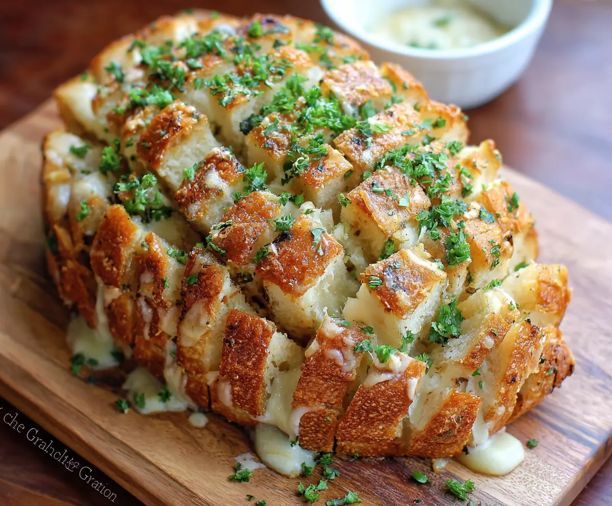 Delicious Bloomin Onion Garlic Bread with crispy edges and flavorful herbs on a serving platter