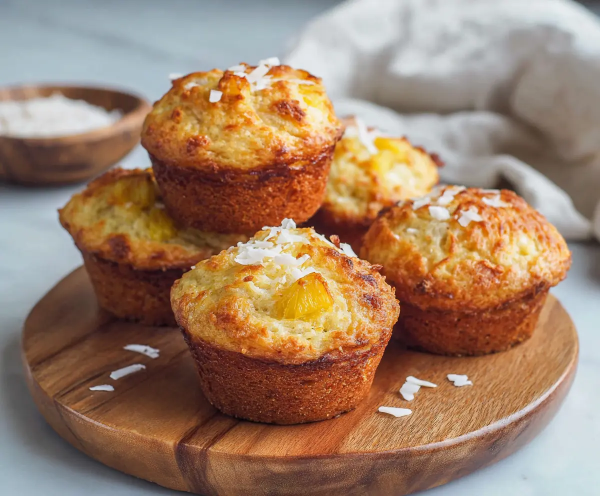 Delicious Coconut and Pineapple Cottage Cheese Muffins, a healthy tropical-inspired snack