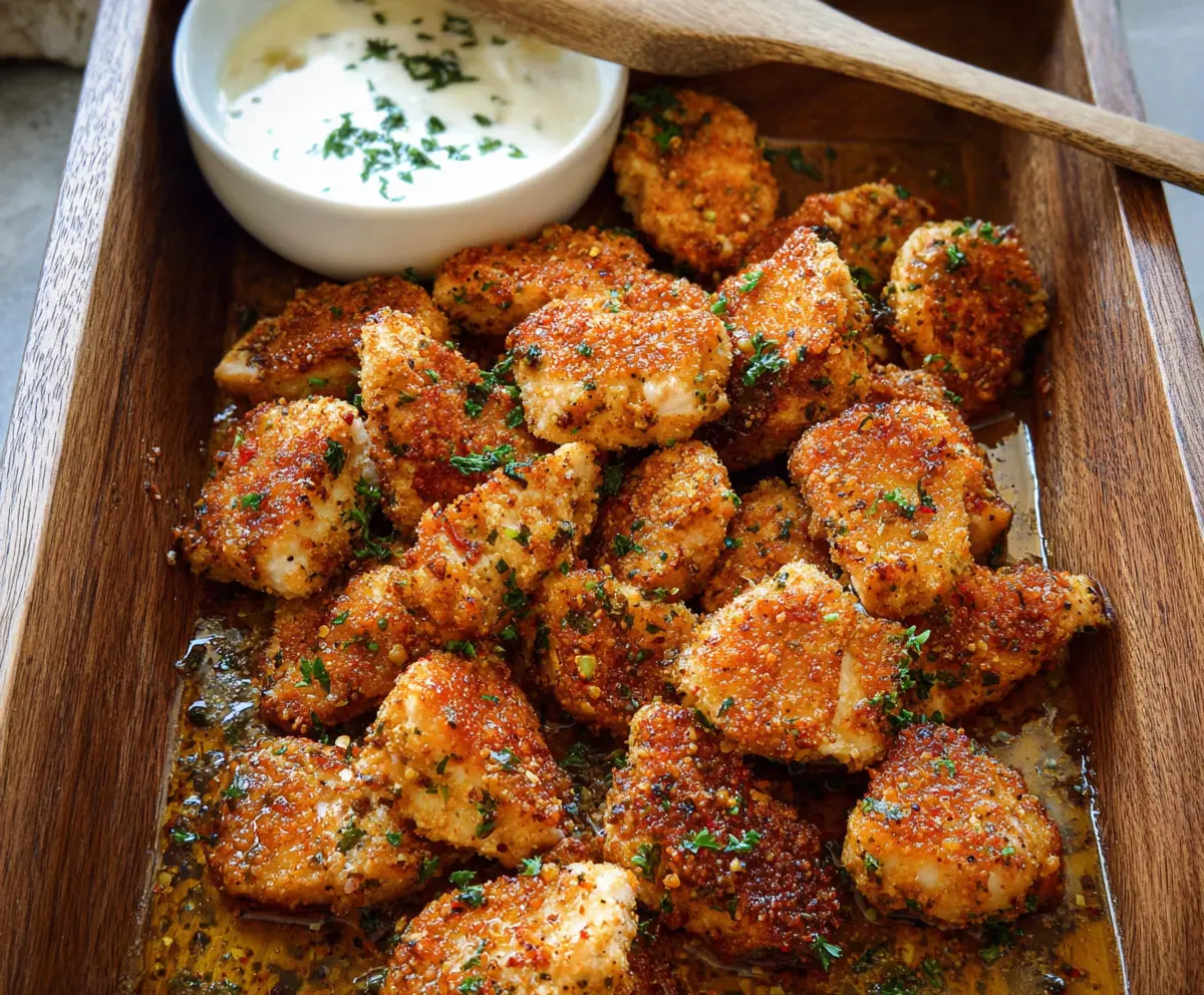 Delicious Cowboy Butter Chicken Bites with creamy buttery sauce on a plate.