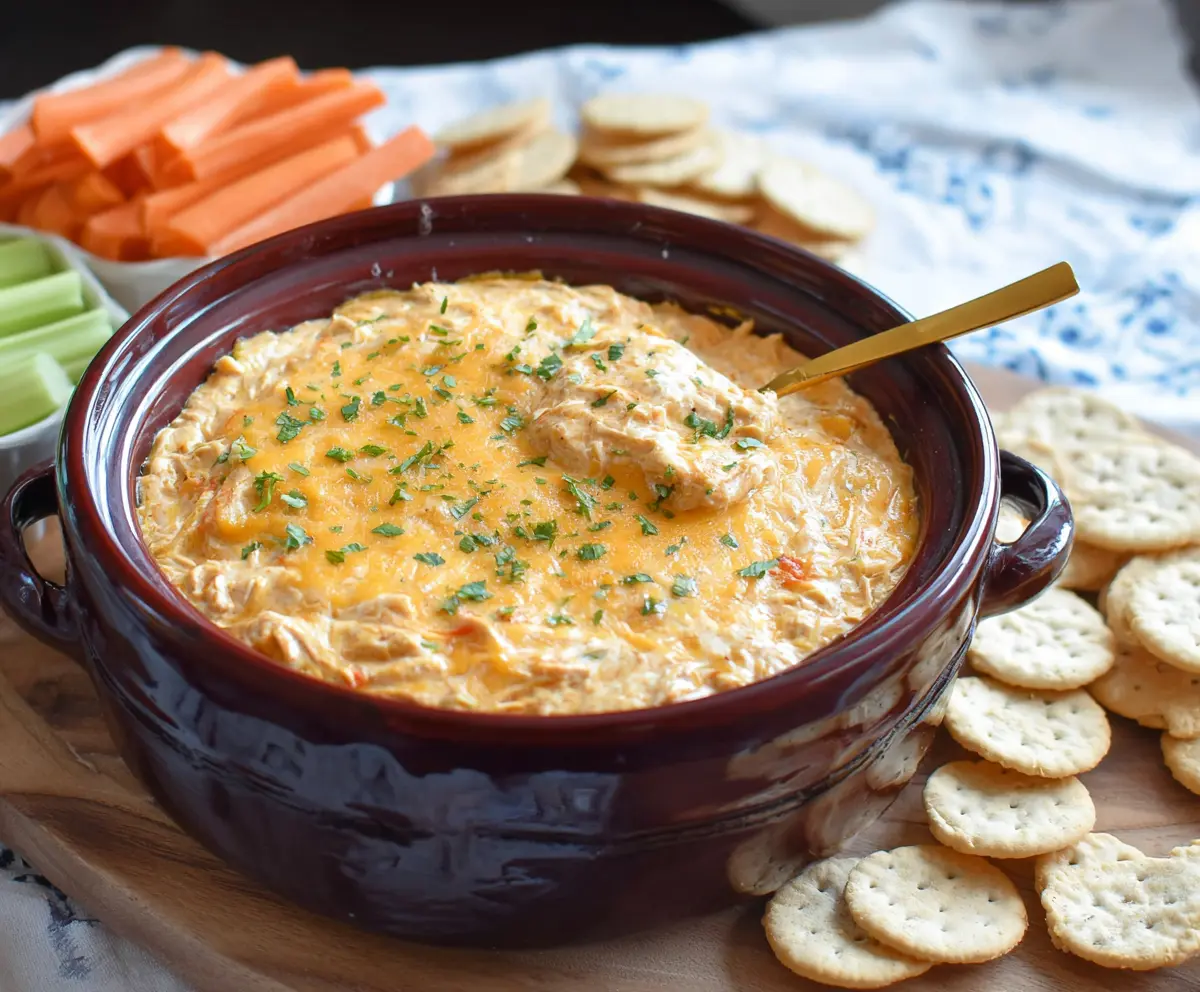 Delicious Crock Pot Chicken Dip served in a bowl, perfect for parties and gatherings.