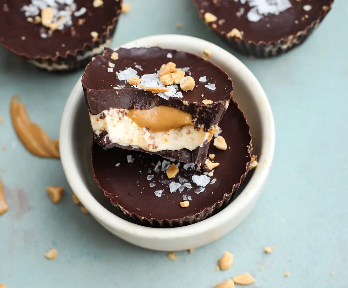 Delicious Greek Yogurt Peanut Butter Cups with rich peanut butter and creamy yogurt coating.