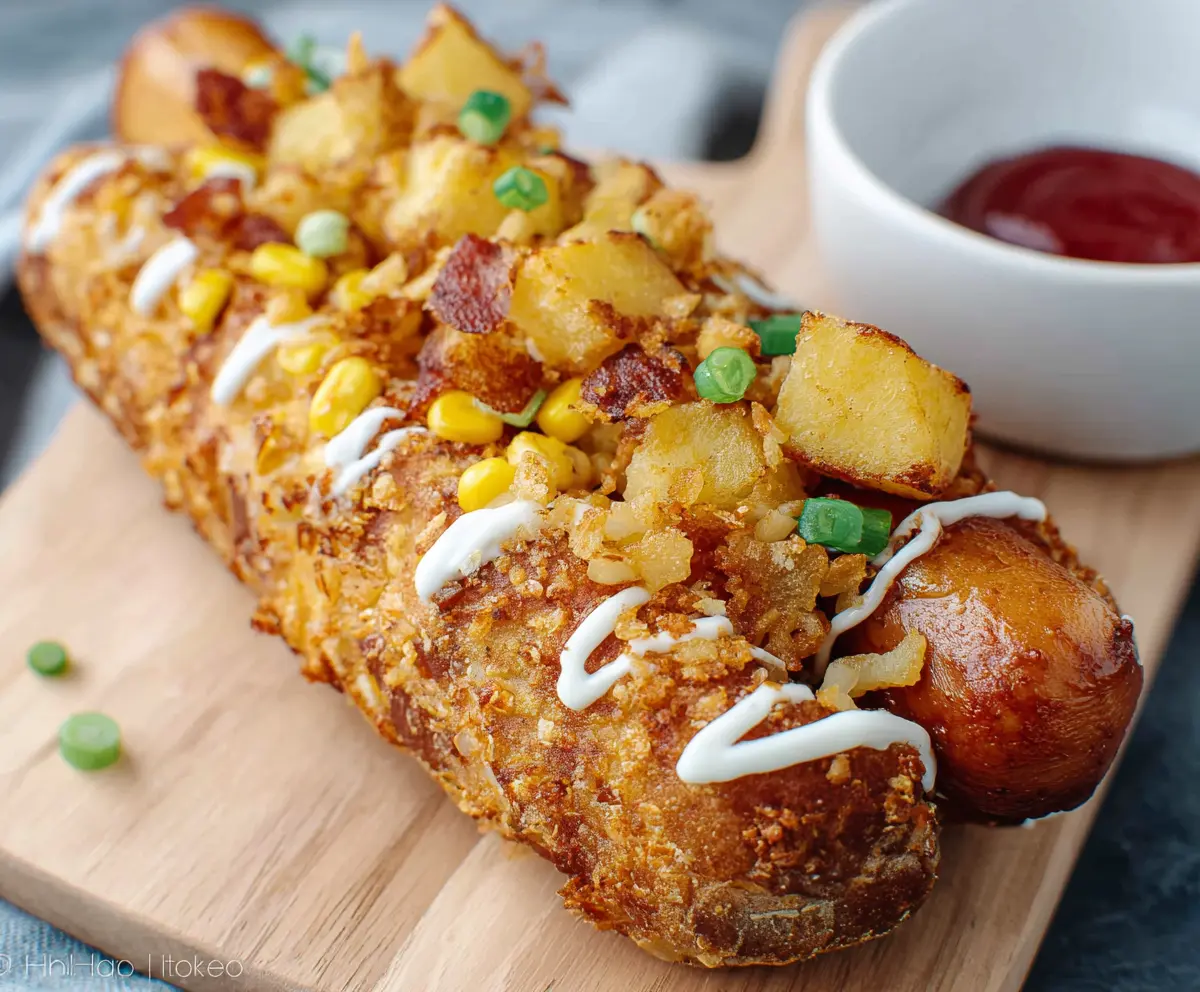 Korean Potato Hot Dog featuring crispy coating and melted cheese