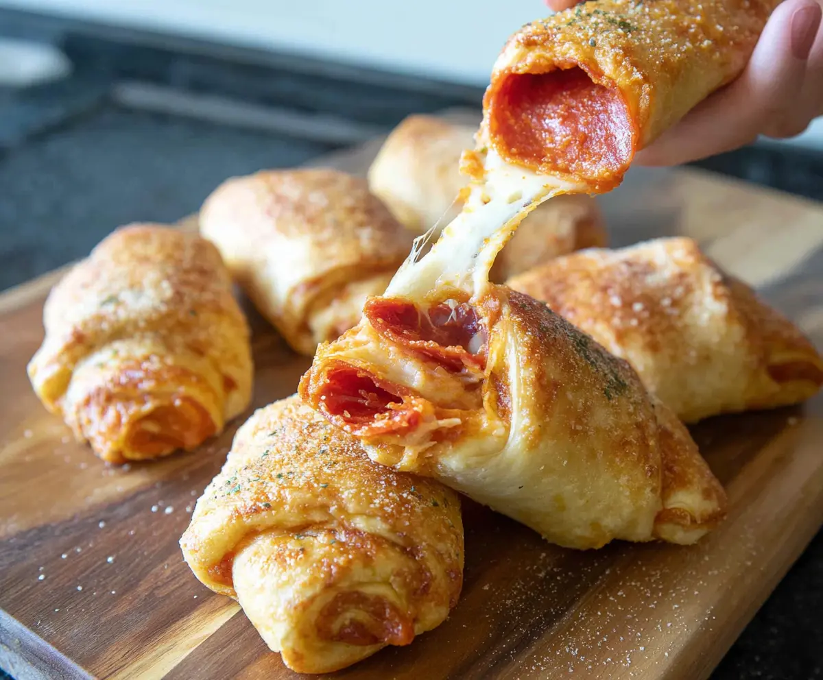 Delicious pepperoni cheese roll ups with melted cheese and crispy edges