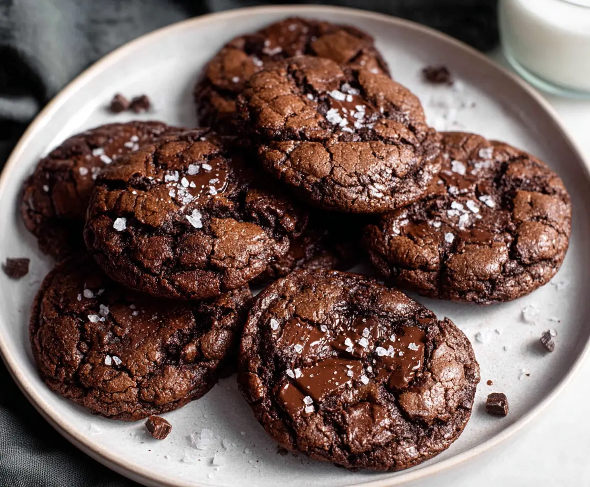 Delicious sourdough discard chocolate brownie cookies fresh out of the oven with a gooey center.