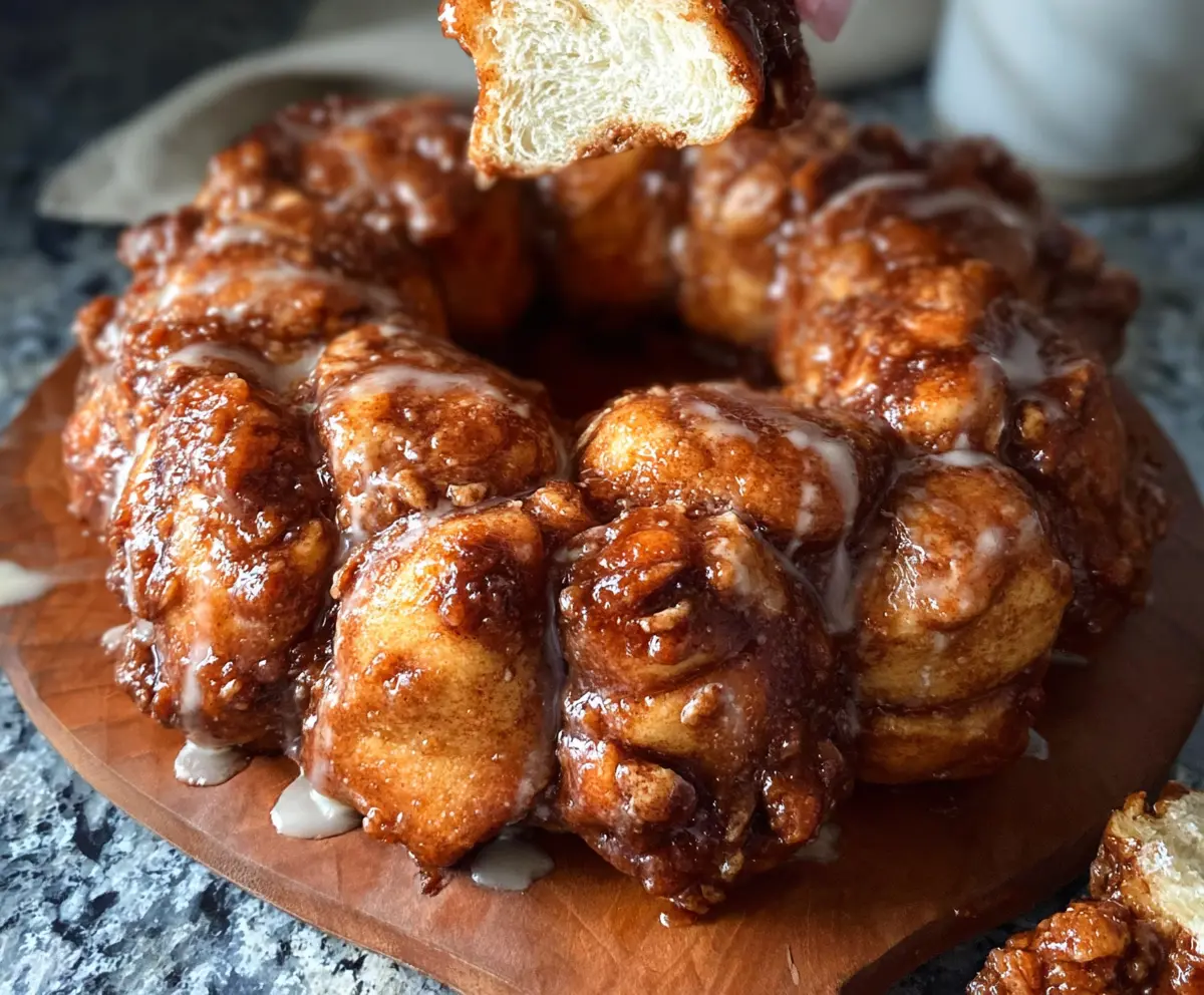 Delicious homemade Sourdough Discard Monkey Bread topped with caramelized nuts.
