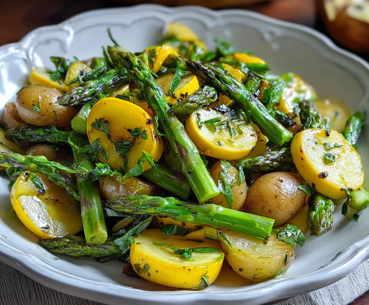 Fresh asparagus with zucchini and squash, healthy vegetable dish for a nutritious meal.