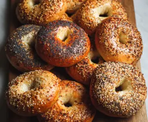 Delicious authentic New York style bagels with a shiny crust and chewy interior.