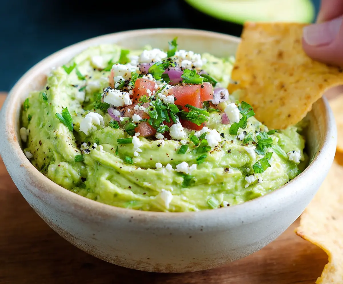Creamy avocado crack dip served in a bowl with fresh ingredients.