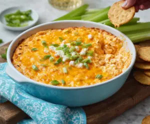 Creamy Buffalo Chicken Dip made with tender chicken, hot sauce, and melted cream cheese for a savory appetizer.
