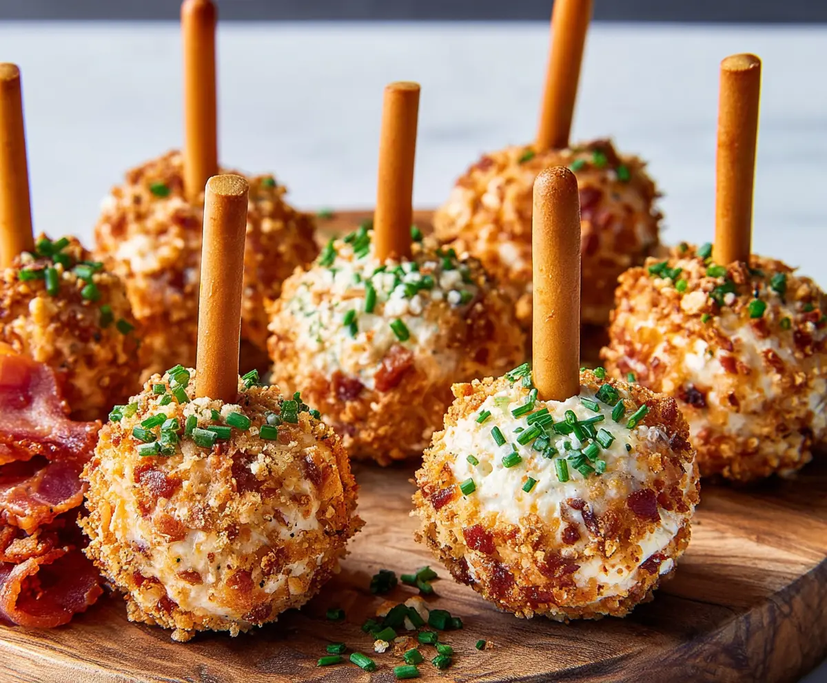 Delicious cheeseball bites garnished with herbs on a wooden platter, perfect for parties