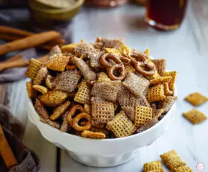 Delicious Homemade Cinnamon Sugar Chex Mix with a crispy texture and sweet aroma.