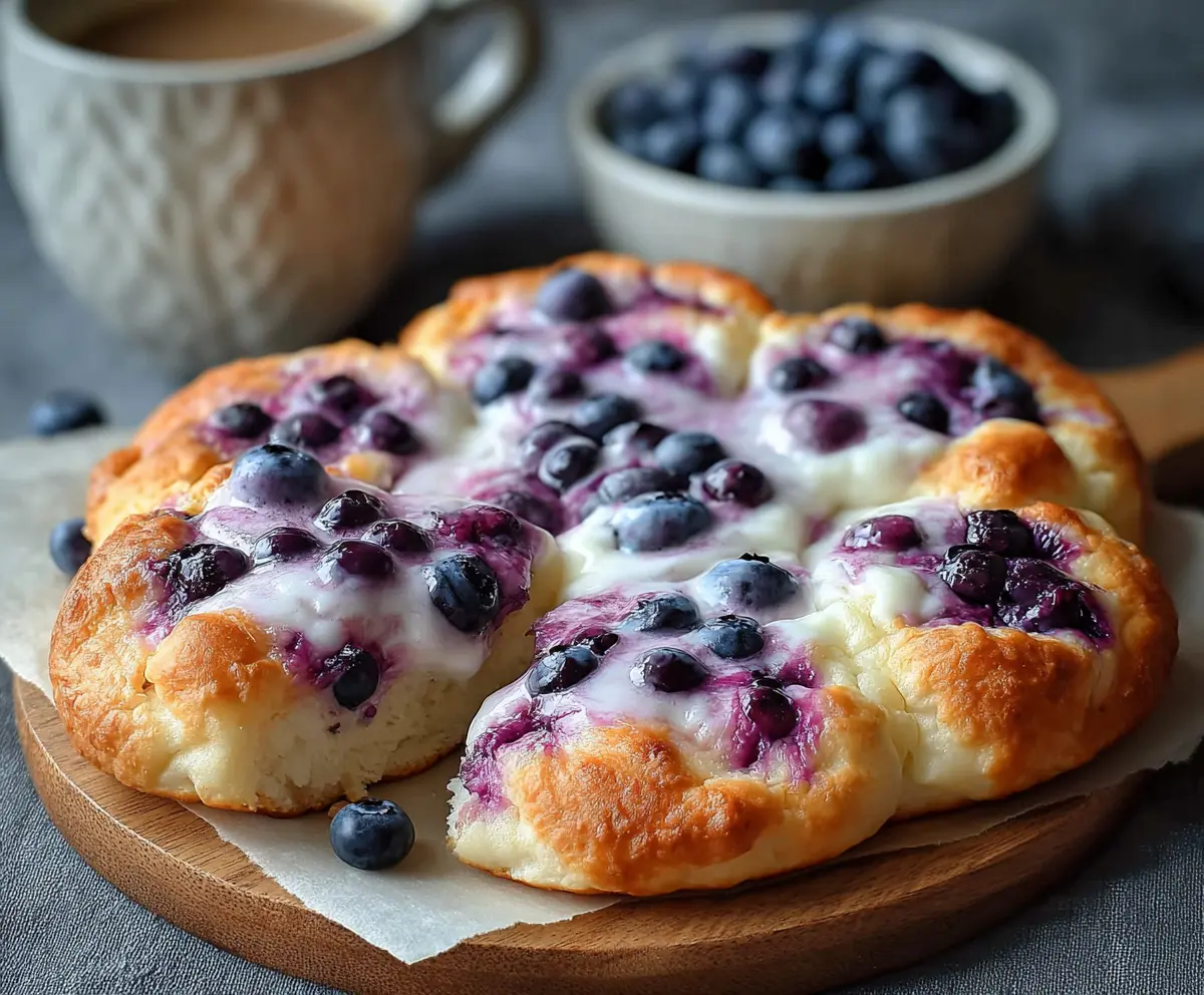 Delicious Cottage Cheese Blueberry Cloud Bread topped with fresh blueberries and fluffy texture