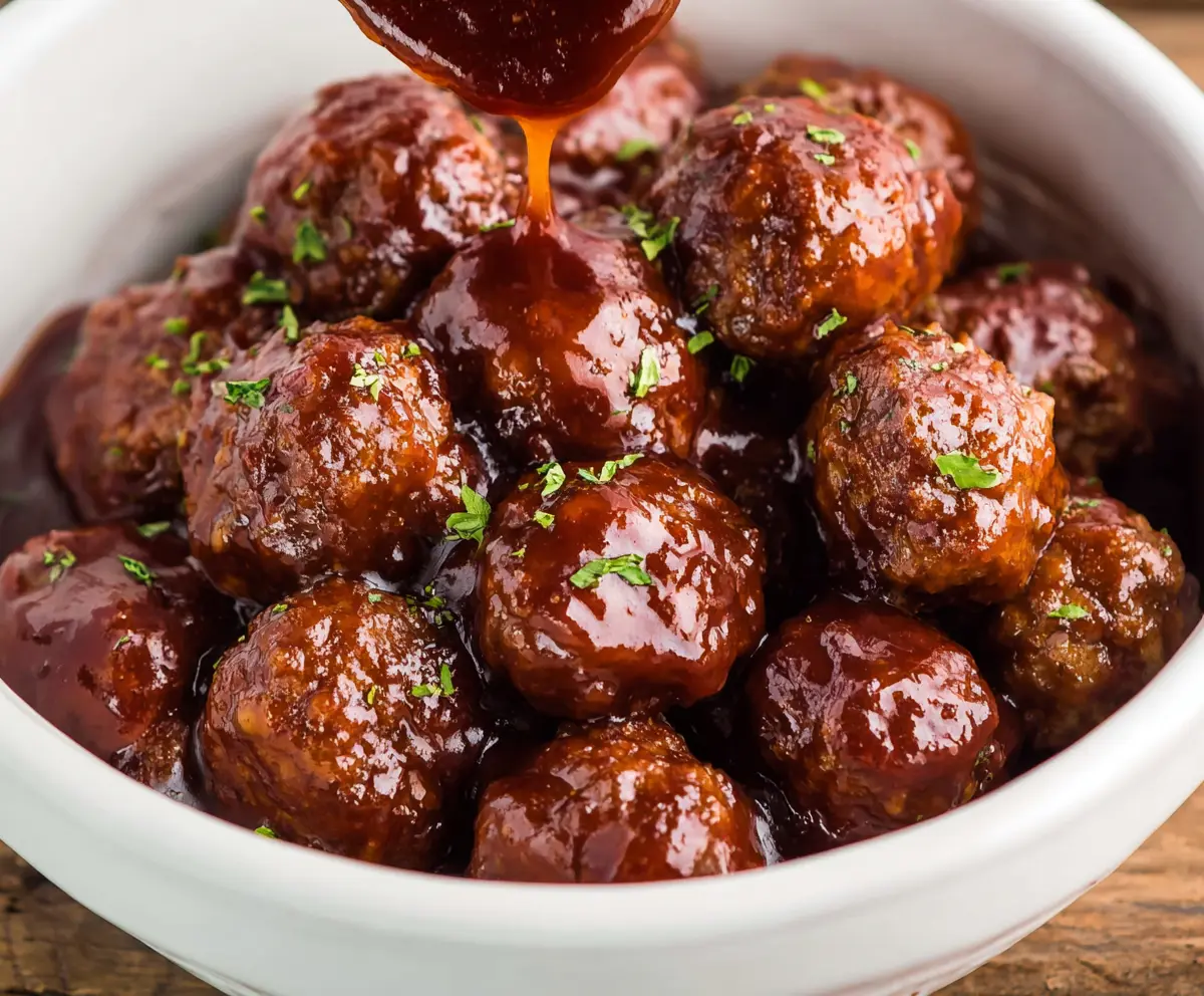 Delicious homemade Crock Pot BBQ Meatballs served in a party platter