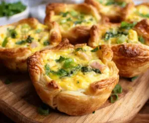 Delicious Easter puff pastry quiche cups filled with cheese and vegetables, perfect for spring celebrations.