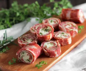 Delicious Keto Salami Roll-ups with cream cheese and herbs, perfect for low-carb snacks