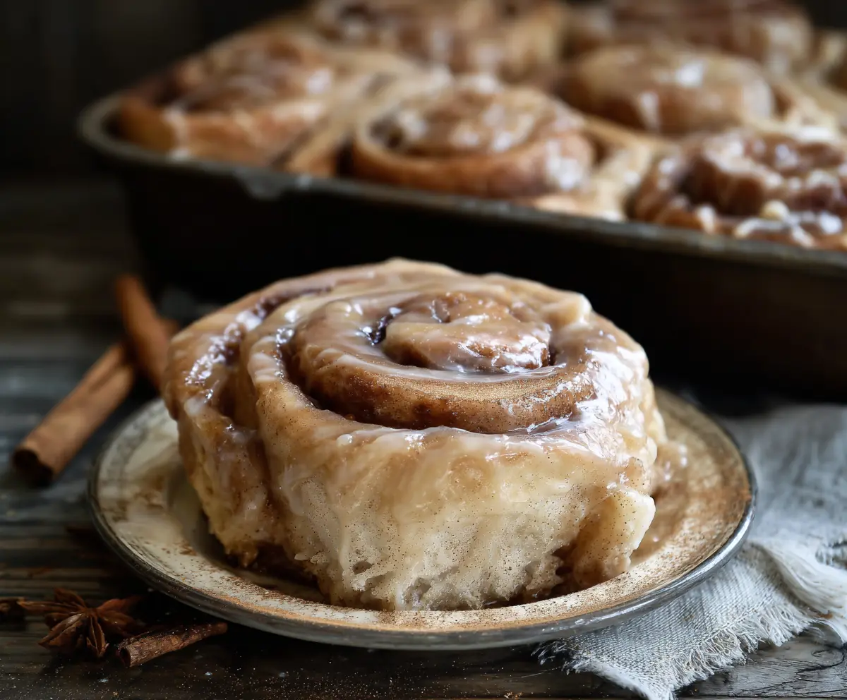 Delicious sourdough apple cider cinnamon rolls with a golden-brown crust and apple filling