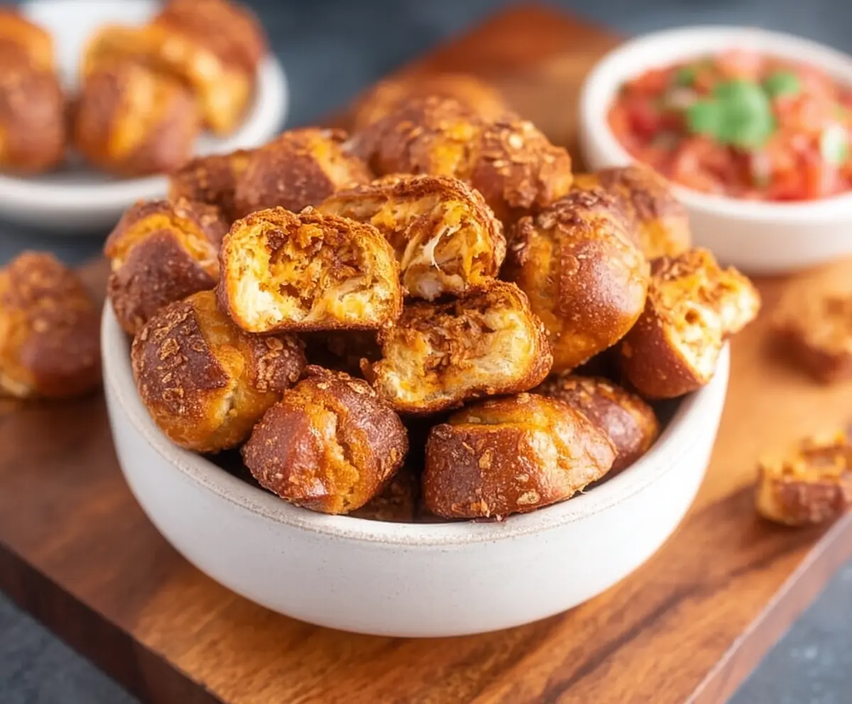 Delicious Taco Pretzel Bites on a plate with fresh toppings