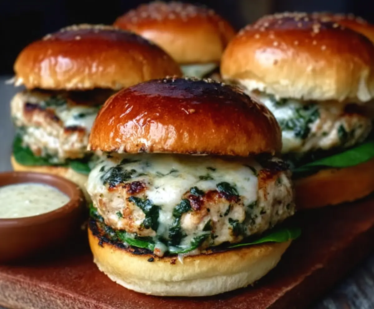 Juicy White Cheddar Spinach Chicken Burger on a bun with fresh greens.