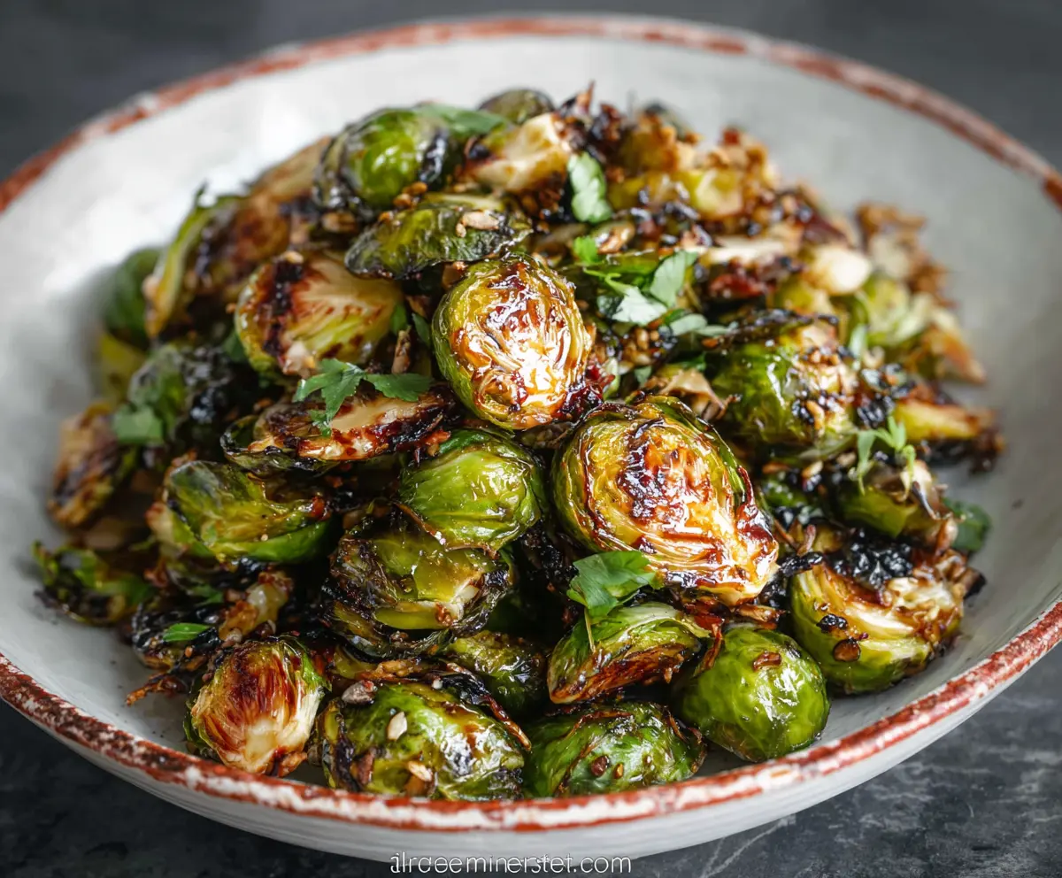 Crispy balsamic-glazed Brussels sprouts served as a healthy side dish.