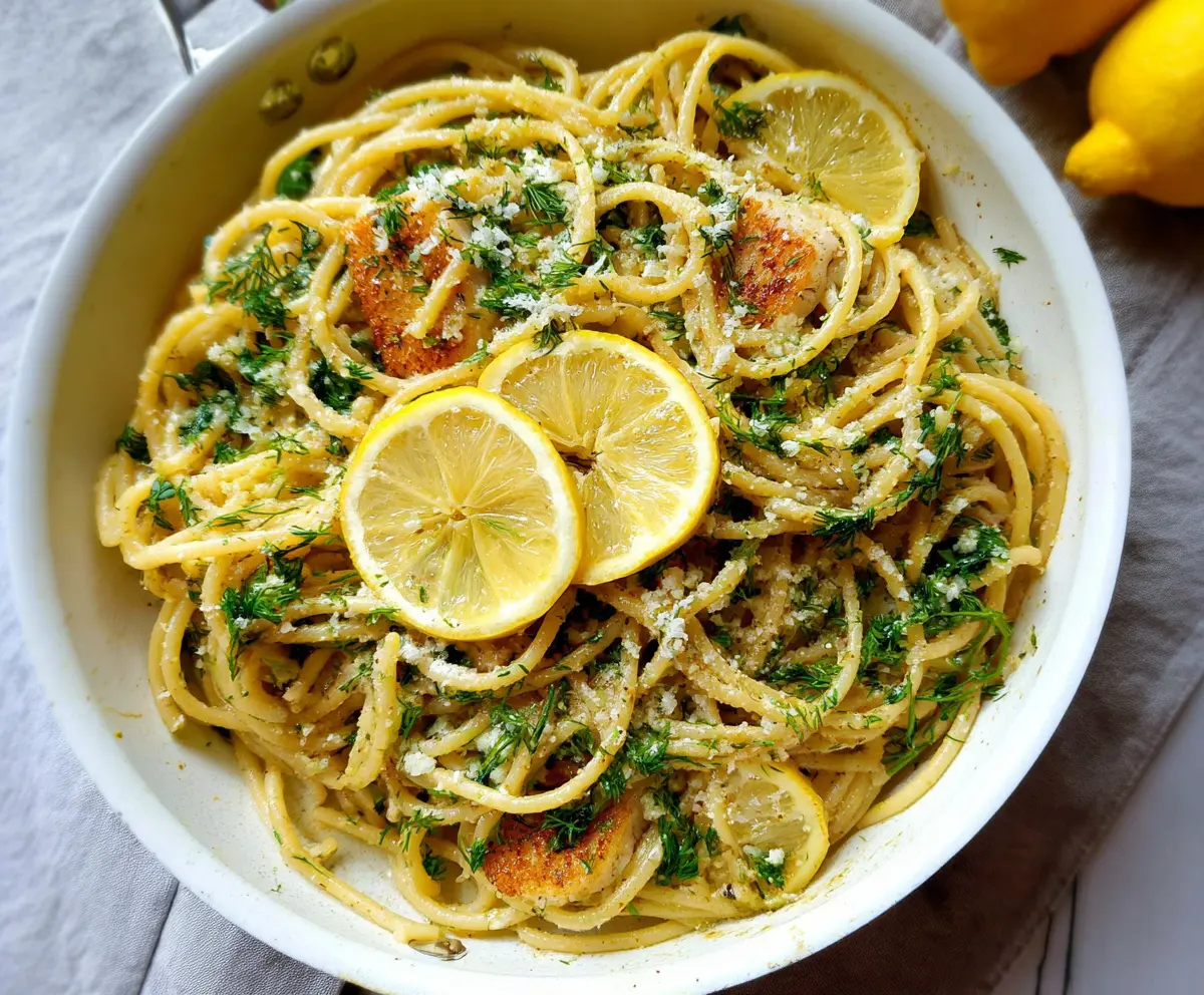 Delicious browned butter lemon dill pasta served in a bowls, showcasing fresh herbs and citrus zest.
