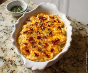 Delicious cheesy ranch potatoes served on a plate, showcasing crispy edges and melted cheese.