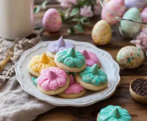 Decorative Easter Blossom Cookies with colorful icing and floral designs for spring celebrations
