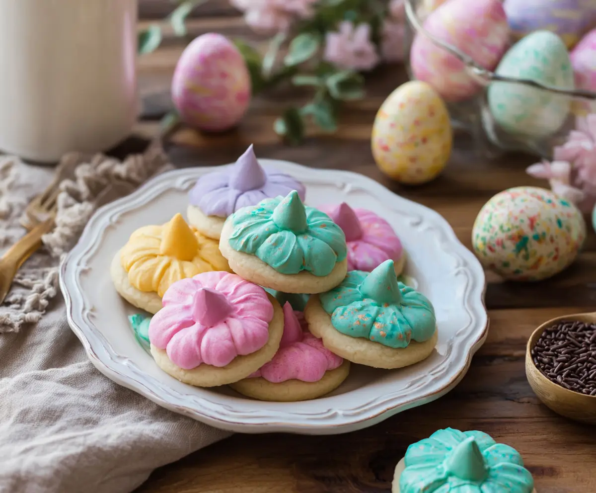 Decorative Easter Blossom Cookies with colorful icing and floral designs for spring celebrations