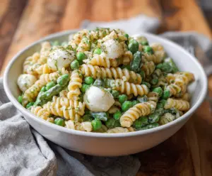 Refreshing English Pea Pasta Salad with fresh vegetables and herbs