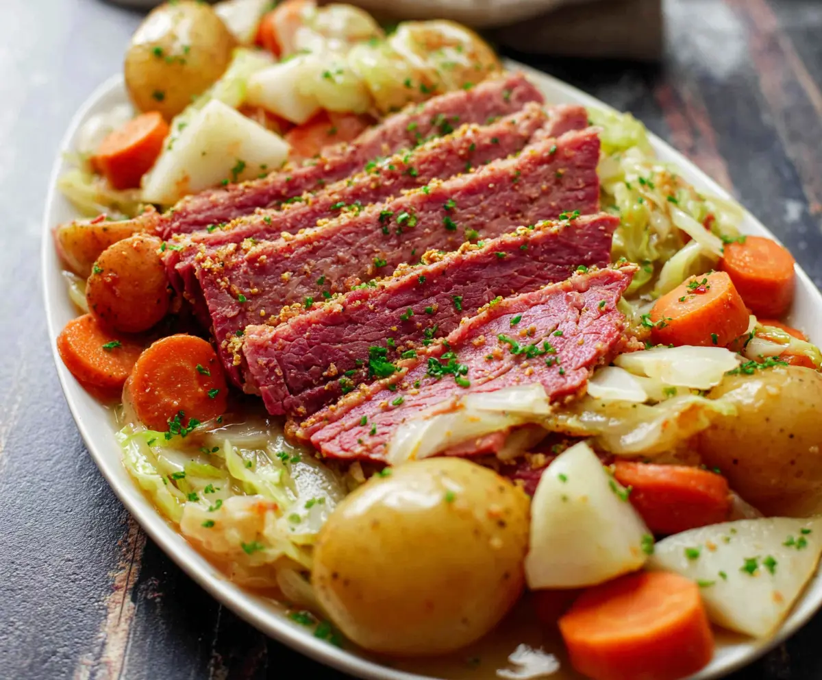 Delicious Instant Pot corned beef and cabbage served on a plate, showcasing a tender, flavorful meal perfect for St. Patrick's Day.