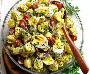 Italian Easter Potato Salad with fresh herbs and colorful vegetables