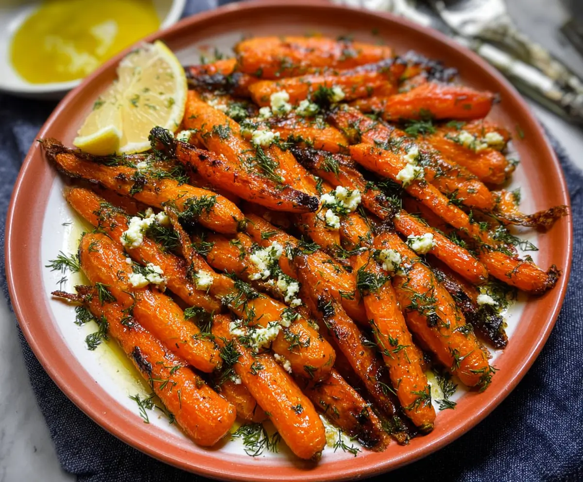 Colorful roasted carrots glazed with lemon and Dijon mustard for a flavorful side dish.