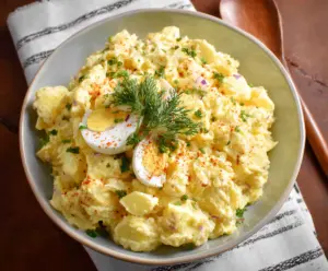 Delicious homemade potato salad with fresh herbs and creamy dressing