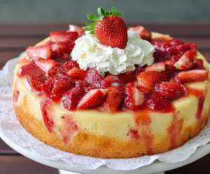 Delicious Strawberry Custard Cake with fresh strawberries and creamy custard filling
