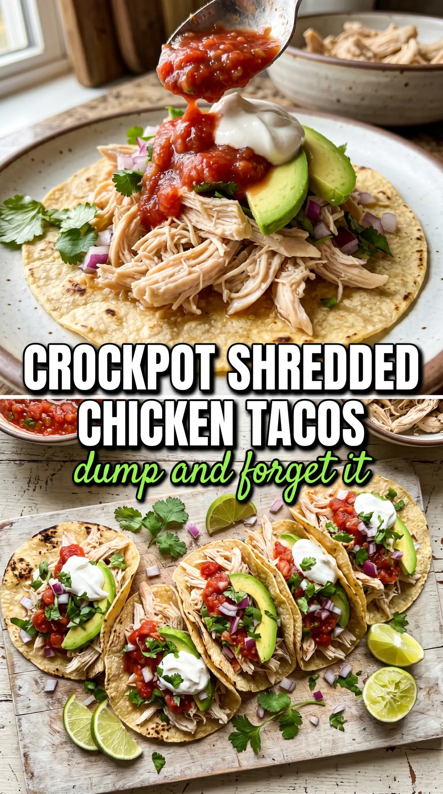 Crockpot Shredded Chicken Tacos juicy shredded chicken