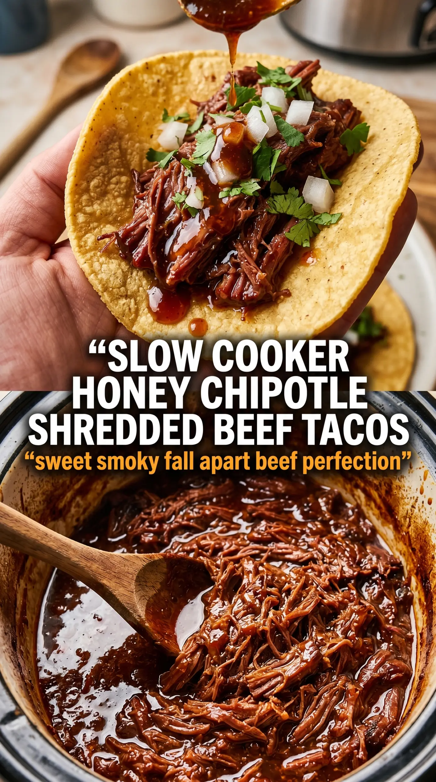 Slow Cooker Honey Chipotle Shredded Beef Tacos sweet smoky glossy