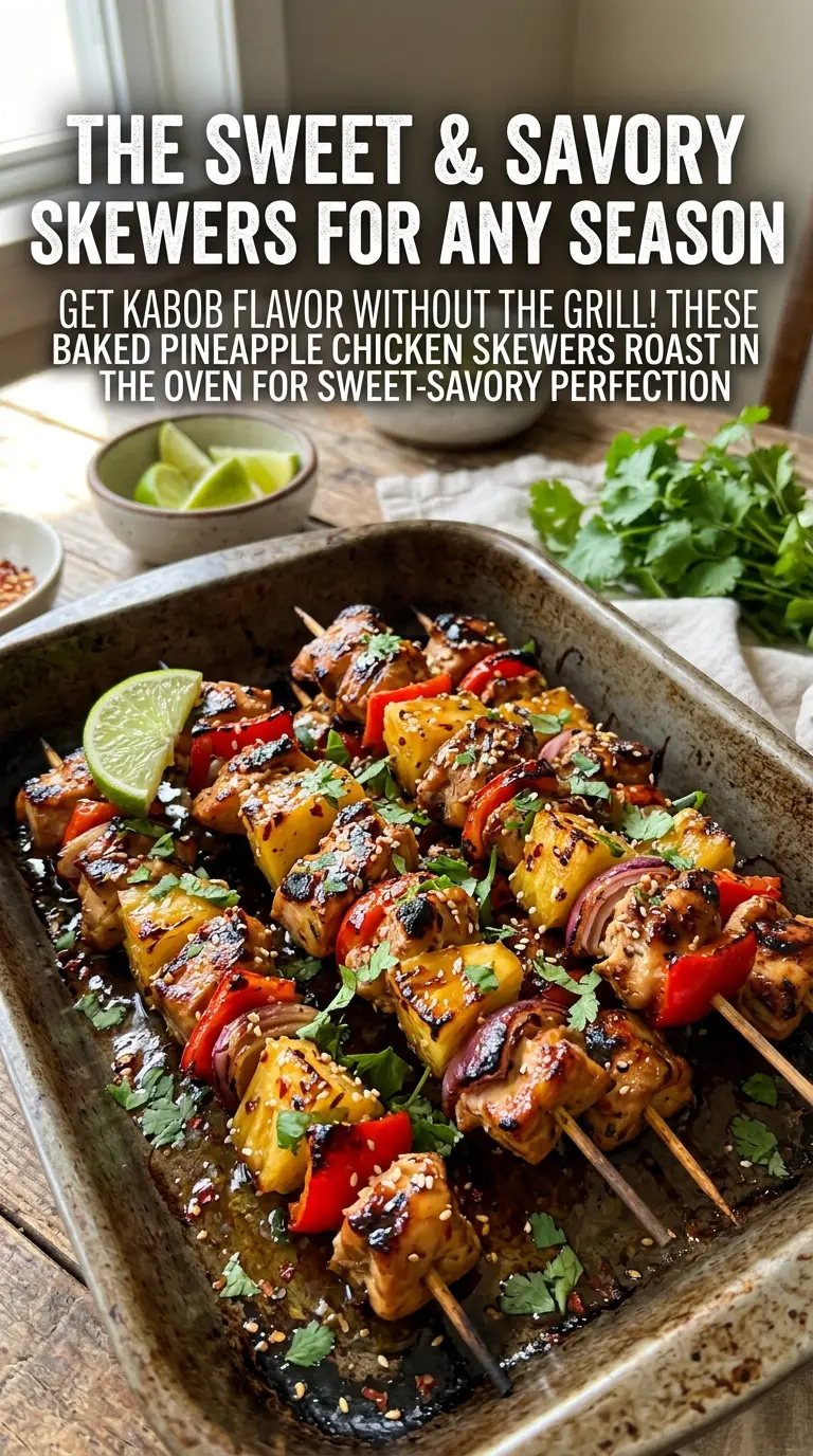 Baked Pineapple Chicken Kabobs colorful caramelized
