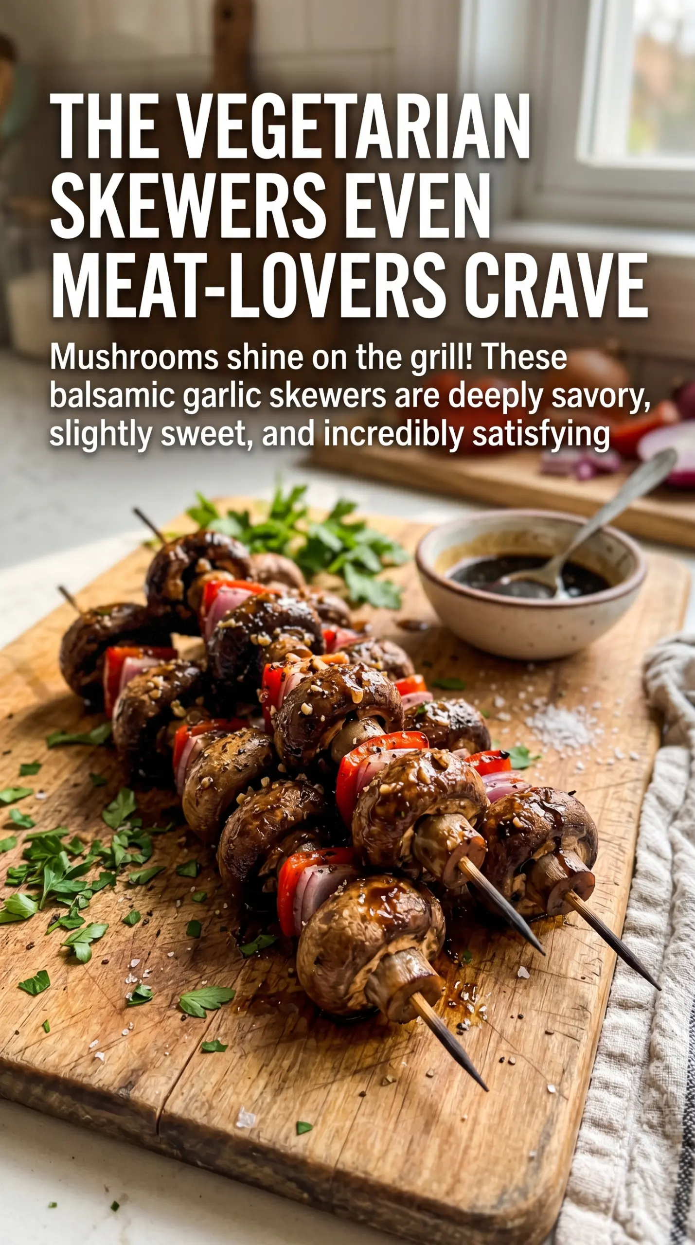 Balsamic Garlic Grilled Mushroom Skewers juicy caramelized herb-kissed