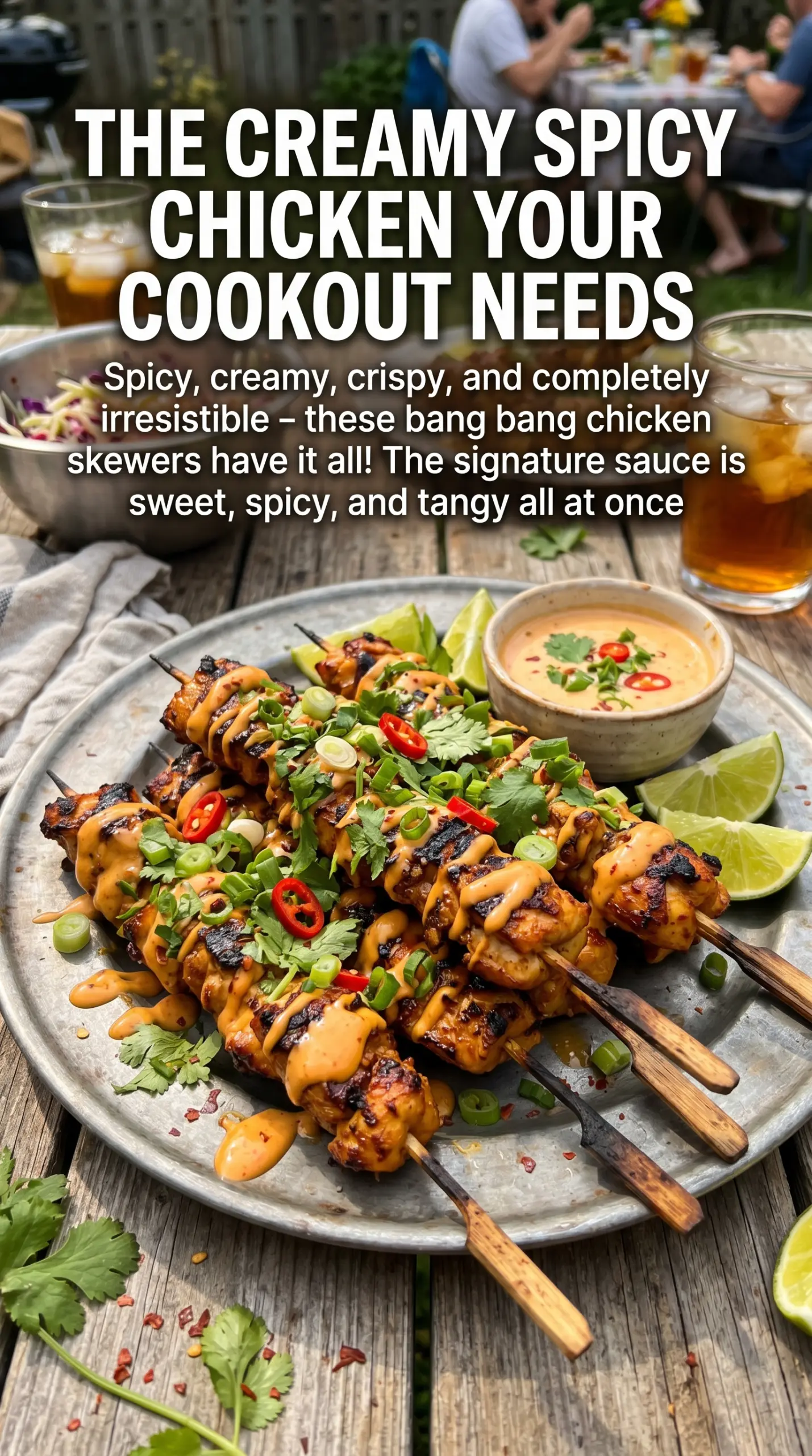 Bang Bang Chicken Skewers grilled spicy creamy
