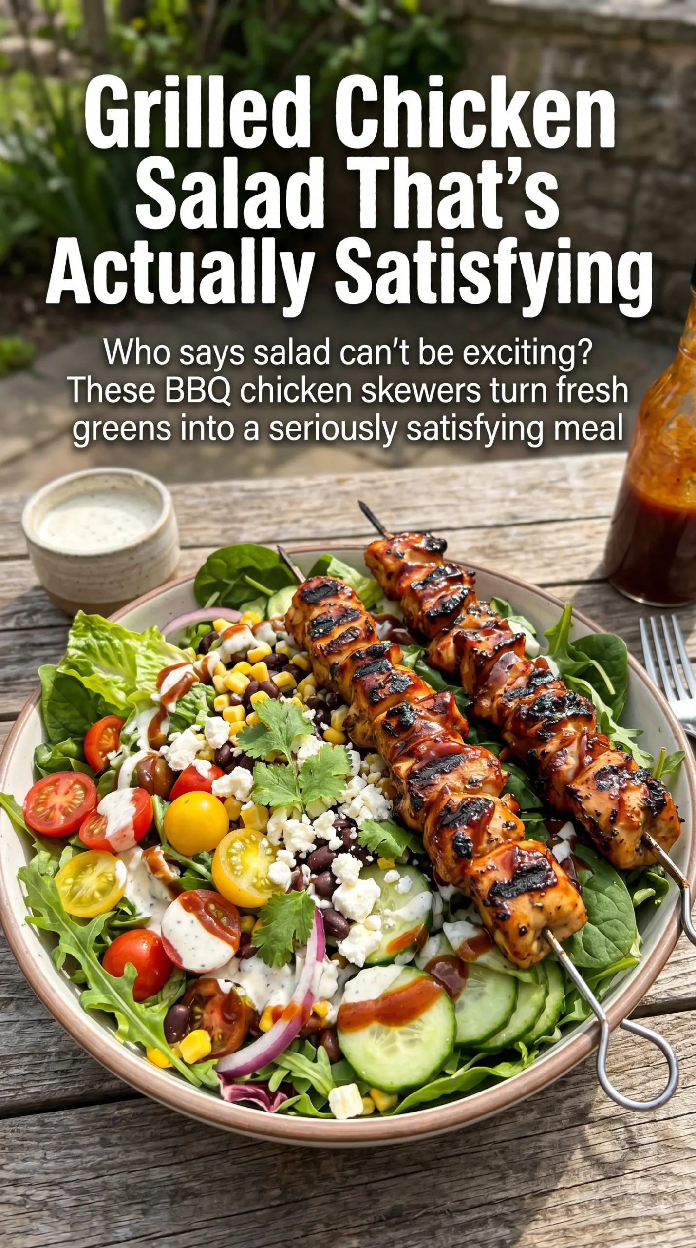 BBQ chicken skewer salad grilled fresh ranch