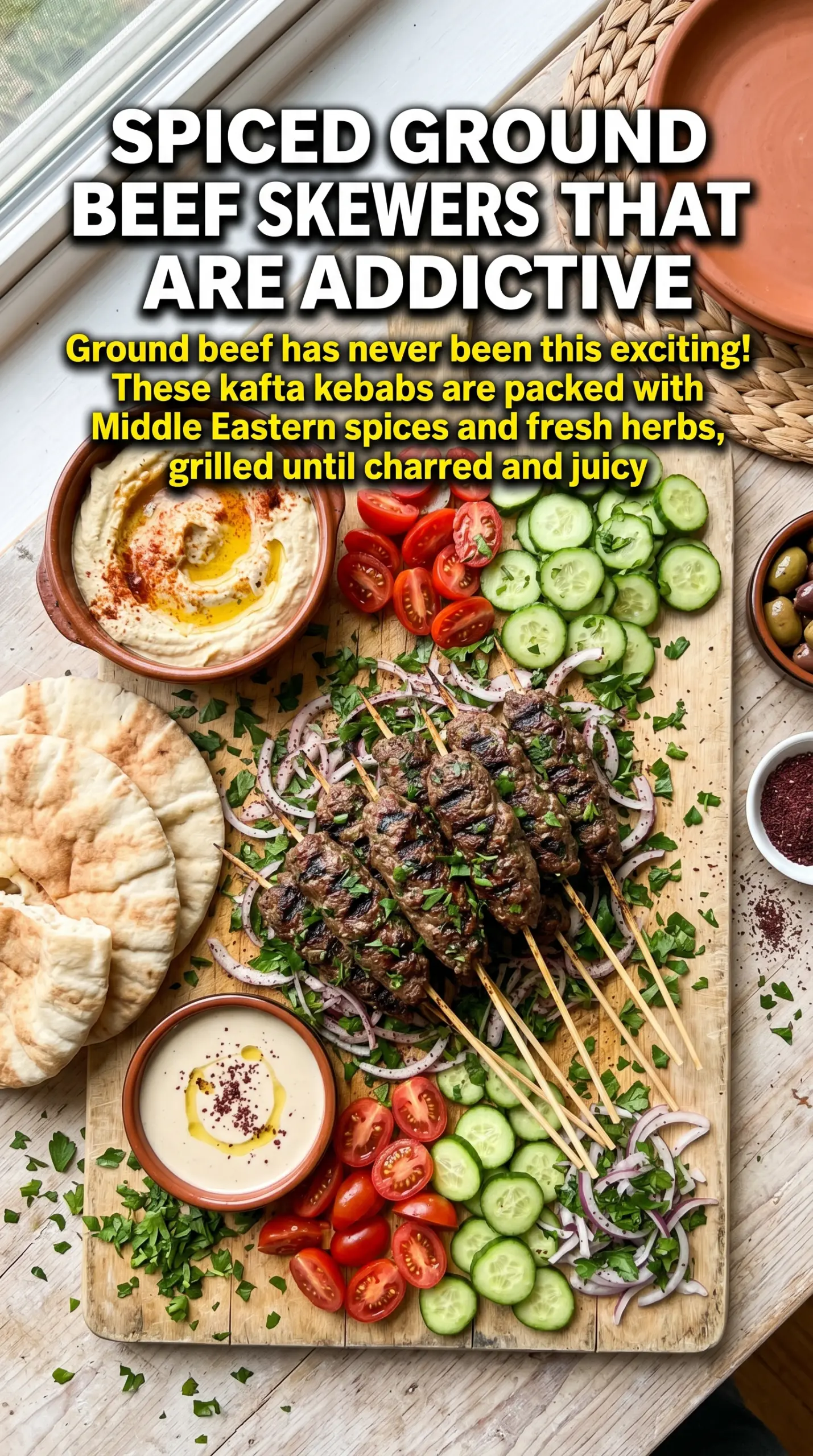 Beef Kafta Kebabs charred spiced grilled