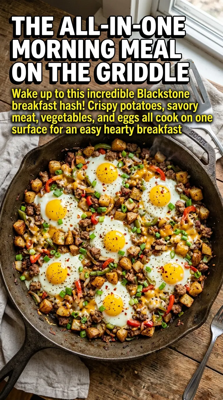Blackstone Breakfast Hash crispy potatoes, sausage, eggs