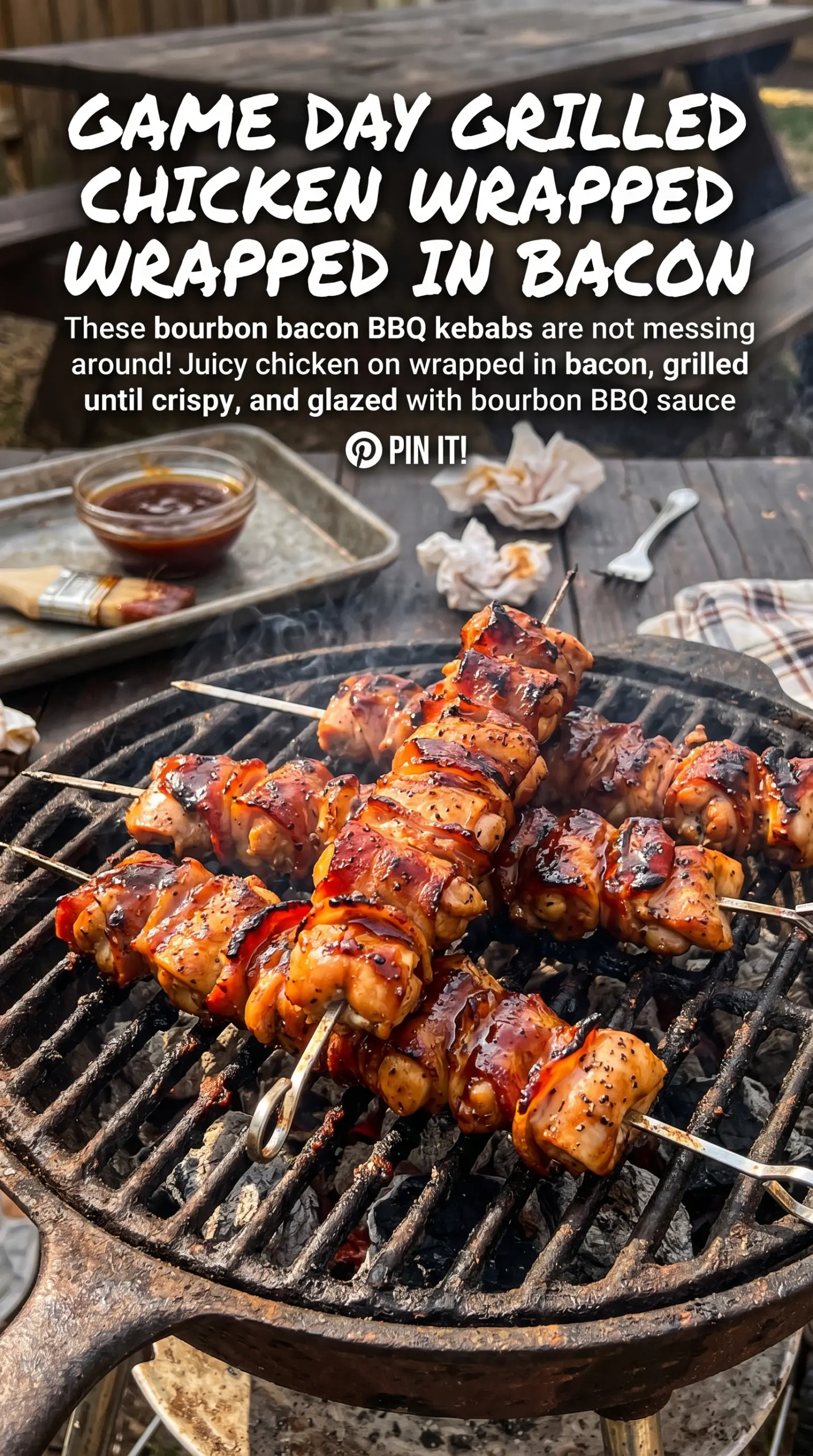 Bourbon Bacon BBQ Chicken Kebabs smoky glazed