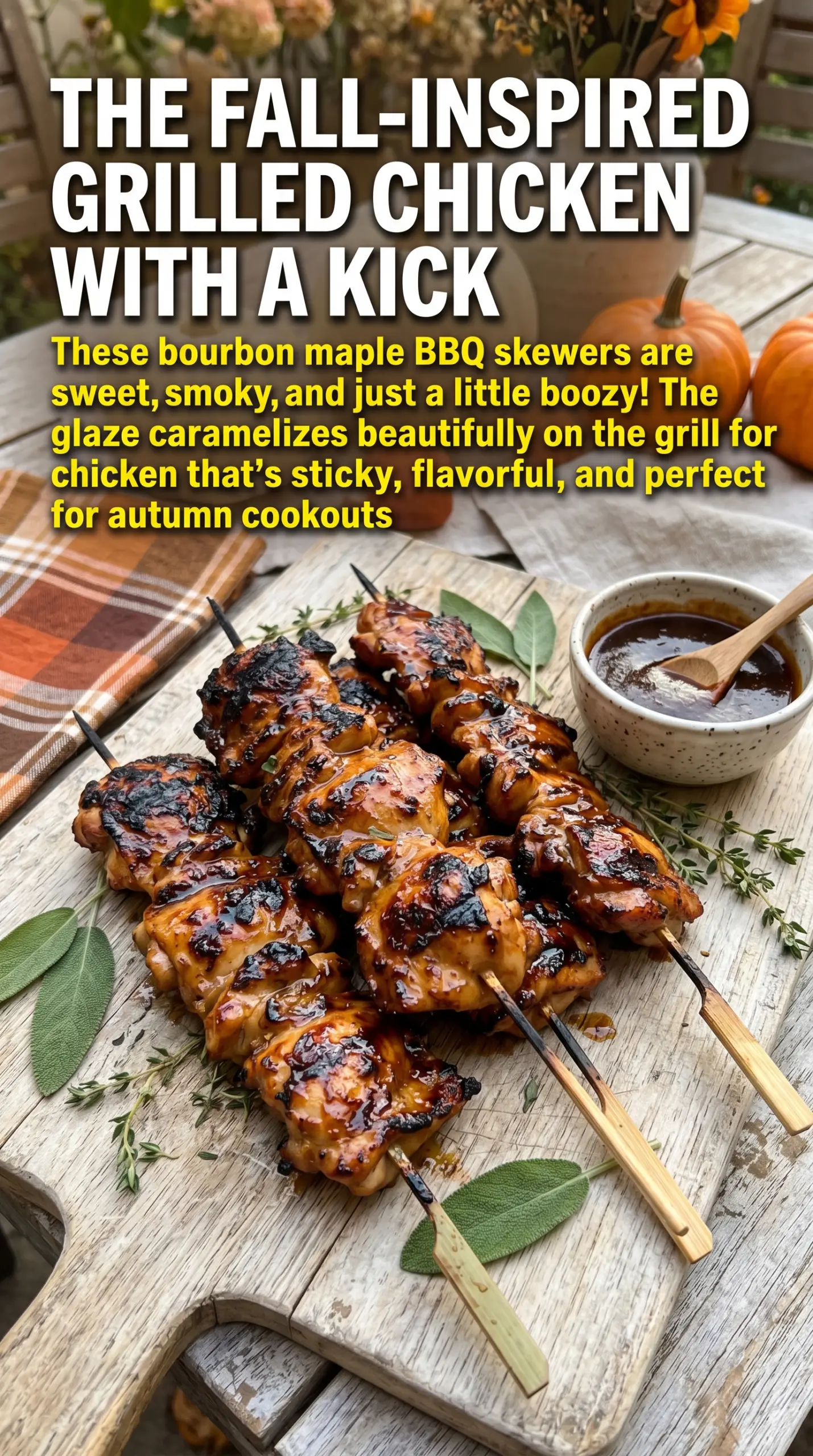 Bourbon Maple BBQ Chicken Skewers glossy caramelized