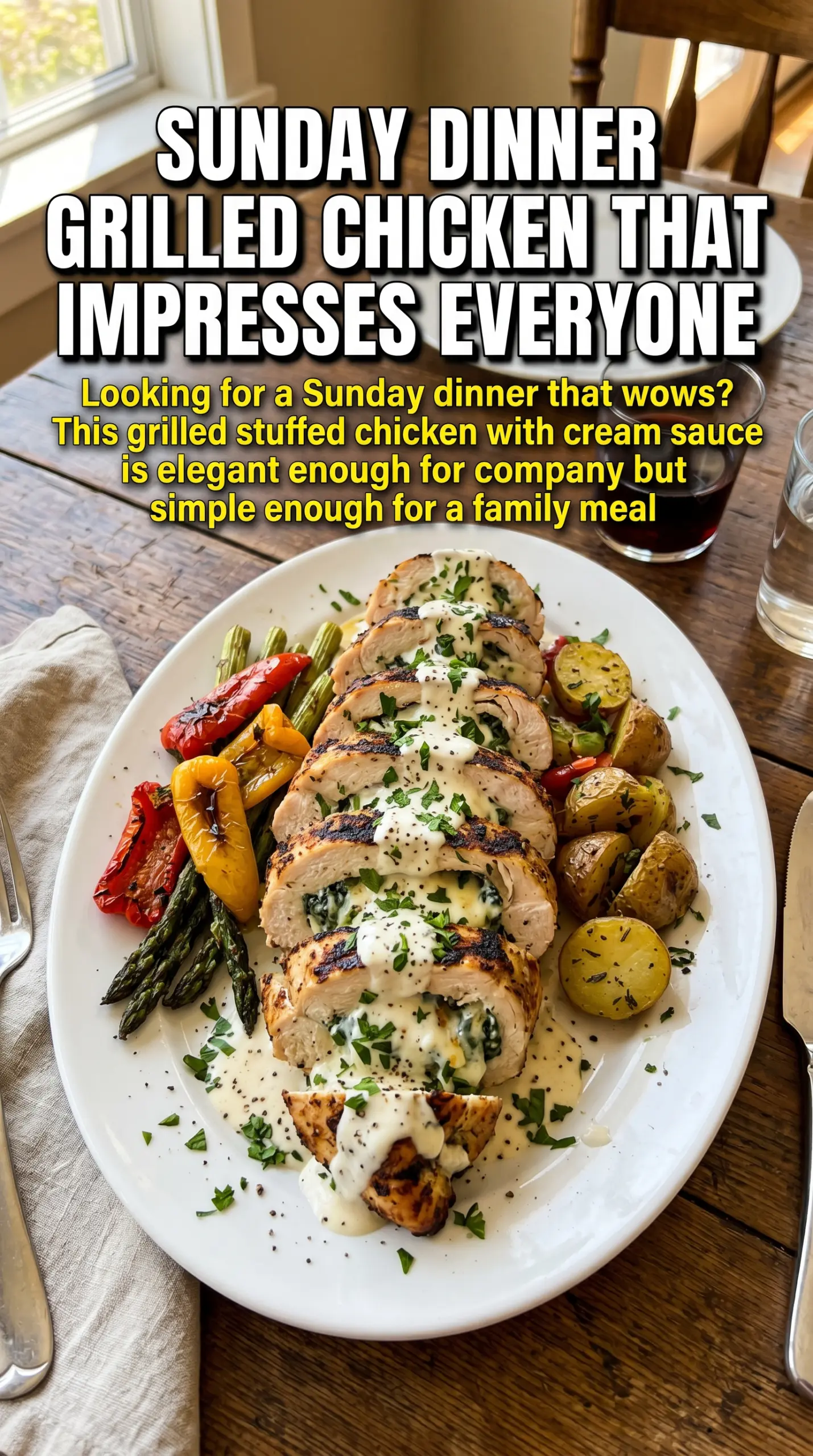 Grilled Stuffed Chicken with Cream Sauce stuffed chicken cream sauce