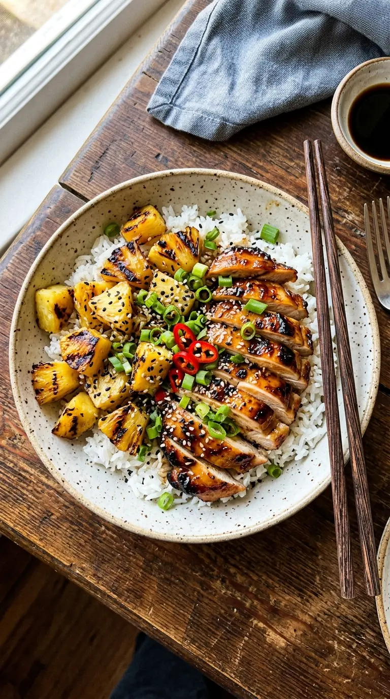Hawaiian Chicken with Coconut Rice, tropical grilled, creamy