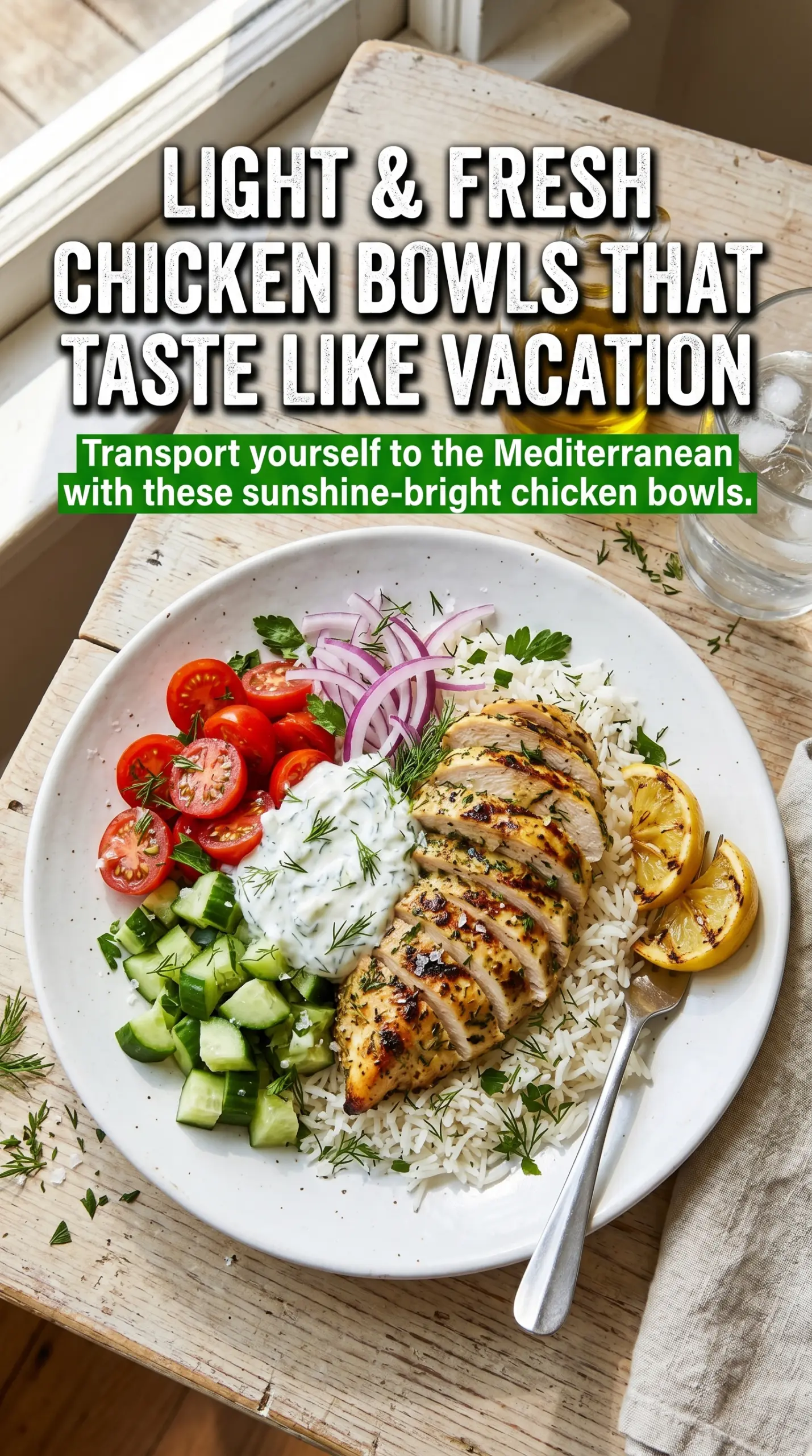 Mediterranean Lemon-Dill Chicken Bowls fresh lemon-dill, colorful