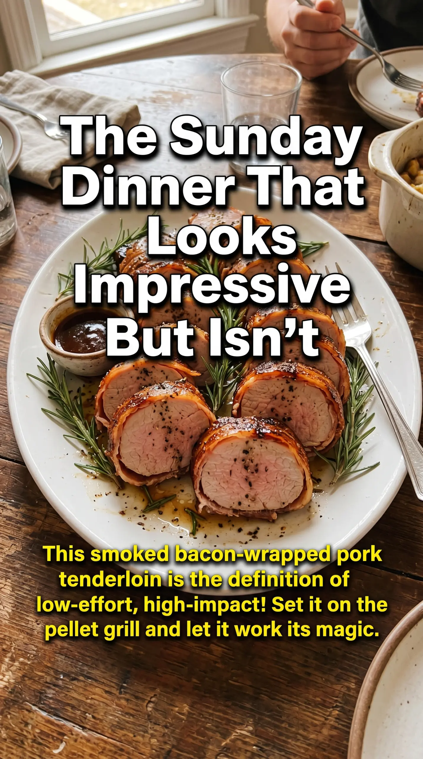 Pellet Grill Smoked Bacon Wrapped Pork Tenderloin smoky crispy bacon
