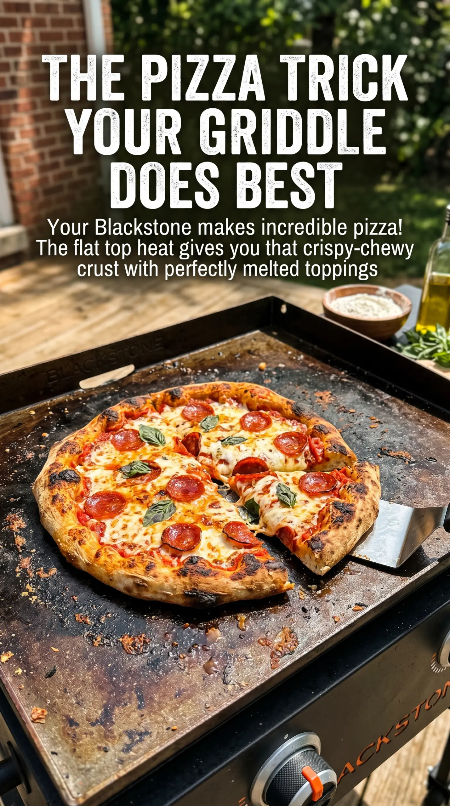 Pizza on a Blackstone Griddle charred crust bubbling cheese