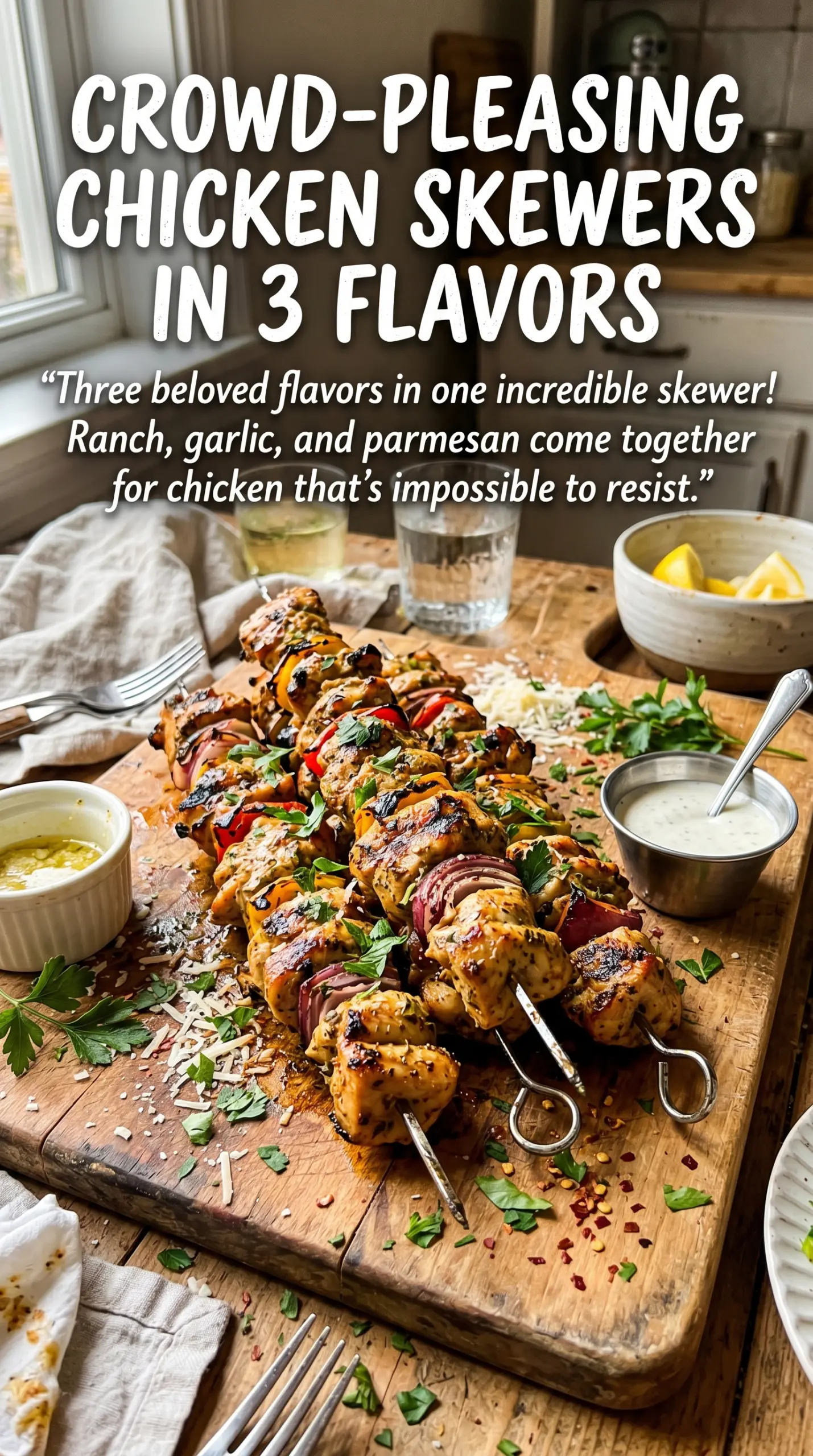 Ranch Garlic Parmesan Chicken Skewers grilled juicy savory